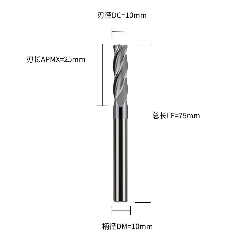 铣削刀具  圆鼻铣刀(圆角)  DC10.0刃径  4F刃数 R0.3关键参数 C直柄  DC10.0*4F*R0.3-C-PRECISE