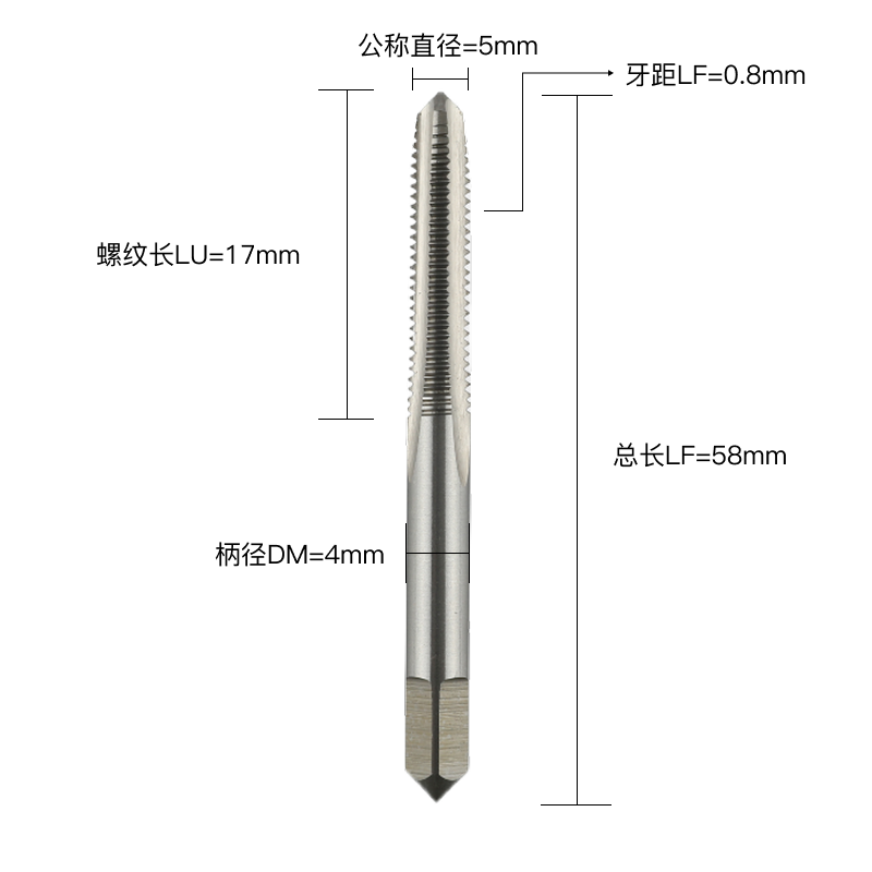 S结构类型-M螺纹类型5公称直径*0.80牙距  S-M5*0.80 直槽丝锥