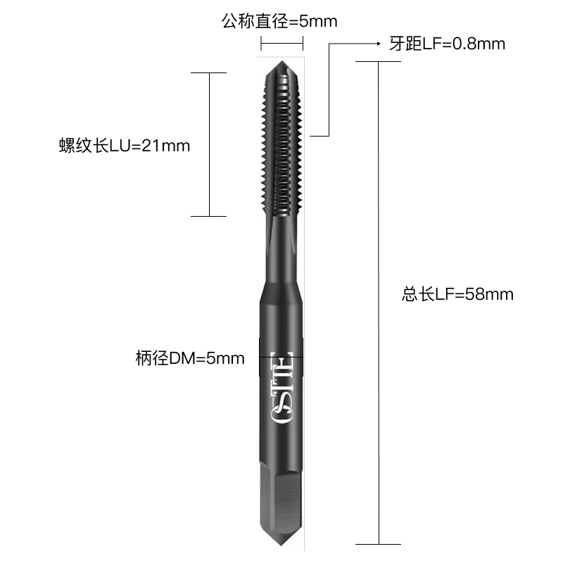 S结构类型-M螺纹类型5公称直径*0.80牙距  S-M5*0.80 直槽丝锥