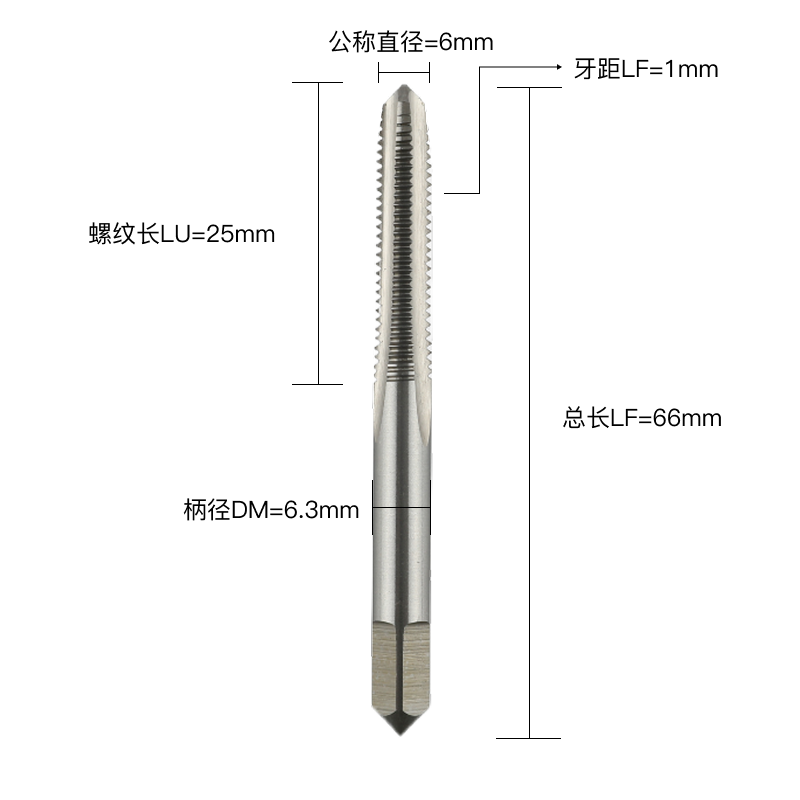 S结构类型-M螺纹类型6公称直径*1.00牙距  S-M6*1.00 直槽丝锥